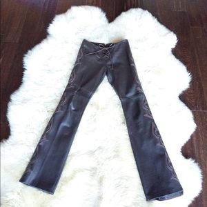 Bebe AMAZING Brown Leather Pants w Stitched Flames